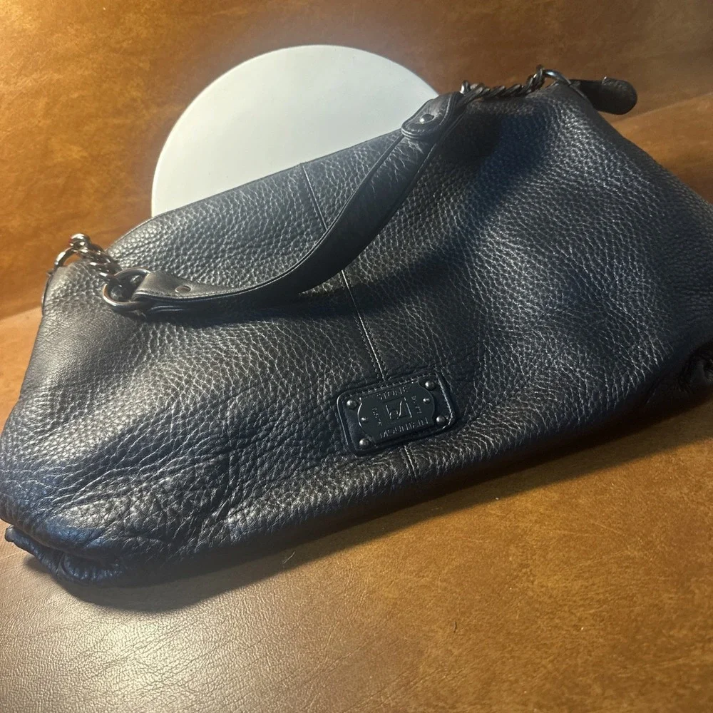 Vintage Stone Mountain Black Leather Shoulder Bag. Made In The USA.